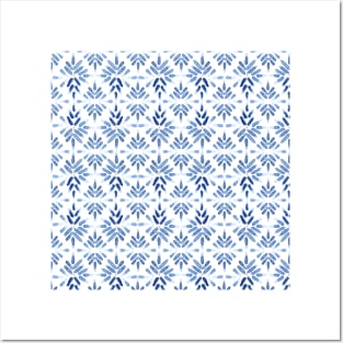 Blue Moroccan Watercolour Tile Print Posters and Art